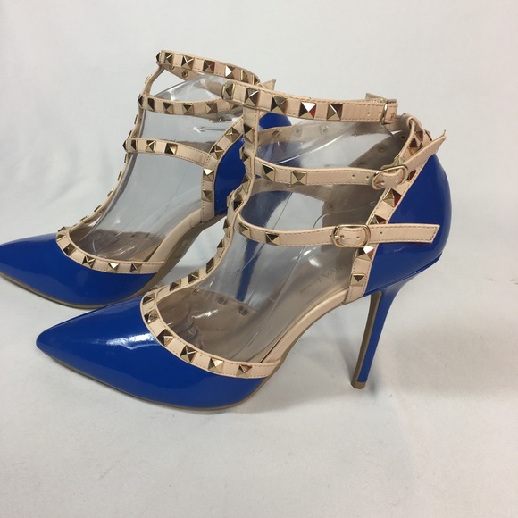 Wild Diva Shoes - WILD DIVA LOUNGE Heels Blue Stilettos Gold Studs